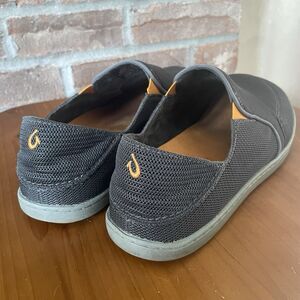 OluKai Men's Nohea Mesh Slip-On Shoes Men's Size 9.5 Gray Orange Logo